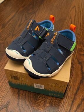 PLAE Navy Blue Kids Sandals with Orange & Green Accents